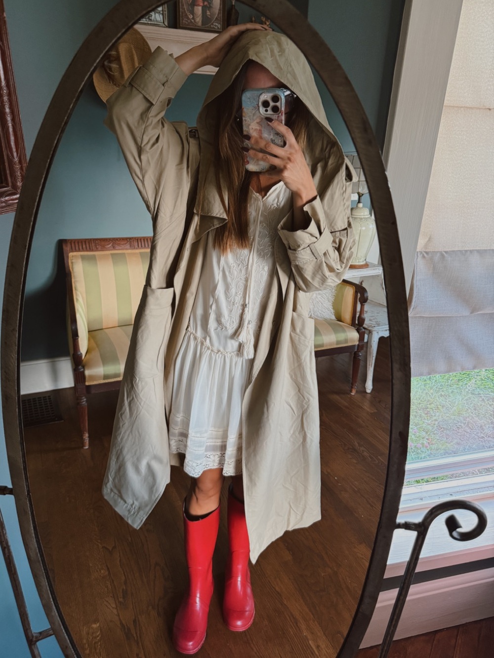Mango classic tan oversized Trench Coat with Hood sz xs / small